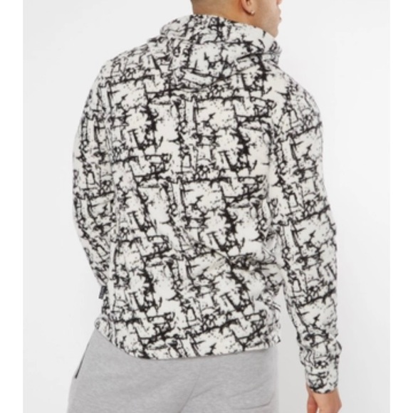 Men's White Marble Print Half Zip Hoodie - Picture 2 of 4